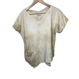 OH MY GAUZE! Women's Cotton Tie-Dye V-Neck Short Sleeve Tunic Top Cream Size 1